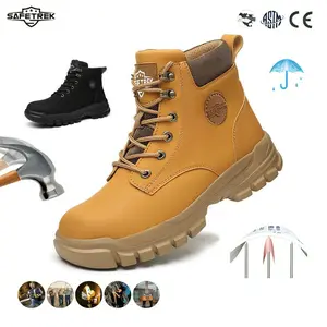 SAFETREK Men's Steel Toe Safety Boots Lightweight Anti-Smash Anti-Puncture Work Shoes Non-Slip Durable Outdoor Construction Footwear for Workers Builders & Delivery Drivers Classic High Top Design - Workboots
