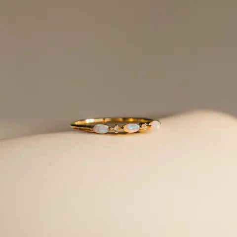 Alessia Trio Opal Ring by Caitlyn Minimalist - Delicate Diamond & Marquise Opal Gemstone Ring - Celestial Jewelry - Promise Ring, Gift for Her