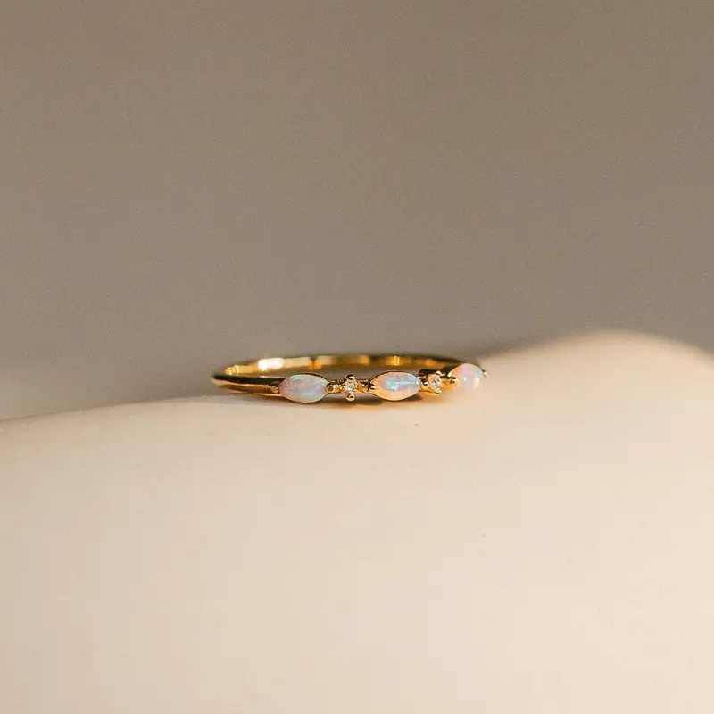 Alessia Trio Opal Ring by Caitlyn Minimalist - Delicate Diamond & Marquise Opal Gemstone Ring - Celestial Jewelry - Promise Ring, Gift for Her