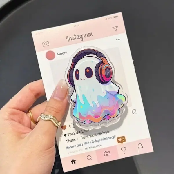 Cute Ghost With Headphones MagSafe Phone Grip, Kawaii Aesthetic Music Griptok, Spooky Sweet Phone Stand, Trendy BookTok Accessory, Unique Gift