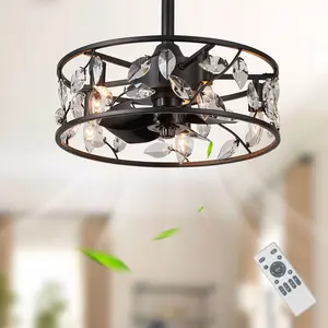 18" Small Size Luxury Crystal Reversible Ceiling Fan with Lights and Remote for All Seasons, DC Motor 6 Speeds Fan with Lights for Home Decoration