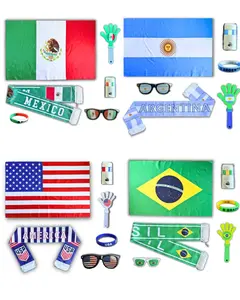 6-in-1 Soccer Fan Kit | USA, Mexico, Brazil & Argentina | Flag, Scarf, Sunglasses, Clapper & Wristband