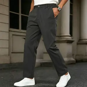 One piece: spring/summer polyester men’s stretch slim casual trousers; runs small; elastic waistband; straight-leg commuter pants.