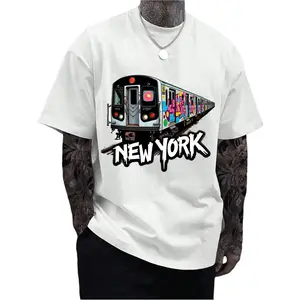 New York Subway Graffiti Print T-Shirt - Urban Street Art Tee, Short Sleeve Crew Neck, Breathable Regular Fit Casual Top for Everyday Wear & Outdoor Activities, Machine Washable