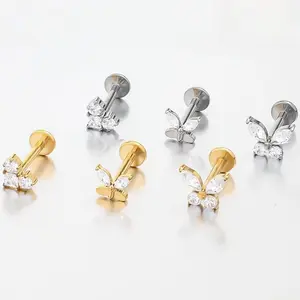 Titanium Internally Threaded Prong Lobe Tragus Helix Cartilage Flat Back Piercing Stud Labret Ring Barbel Length 8mm Lip Stud Piercing Jewelry