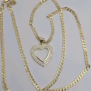 Heart beautiful necklace Cuban link style gold-plated 24"inches valentine's day perfect gift