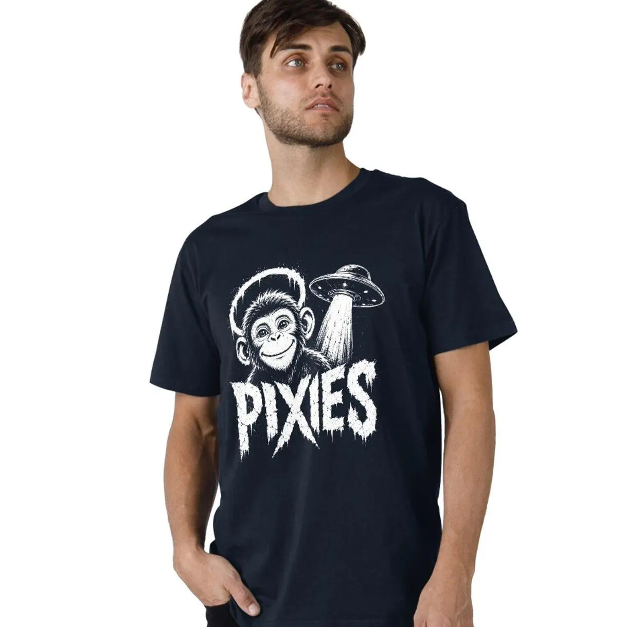 Pixies T-Shirt - Happy Monkey Gone to Comic Heaven Classic Graphic, Casual Unisex Shortsleeve Cotton Top, Clothes, Fabric