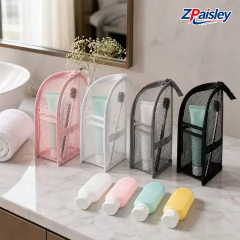 Unisex 2Pcs Mesh EVA Stand-Up Toiletry Bag with Front Pocket, Breathable Quick-Dry Upright Zippered Organizer, Lightweight Hanging Gym Travel Shower Caddy for Bathroom Storage, Stand-Up Shape