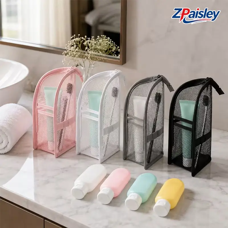 Unisex 2Pcs Mesh EVA Stand-Up Toiletry Bag with Front Pocket, Breathable Quick-Dry Upright Zippered Organizer, Lightweight Hanging Gym Travel Shower Caddy for Bathroom Storage, Stand-Up Shape
