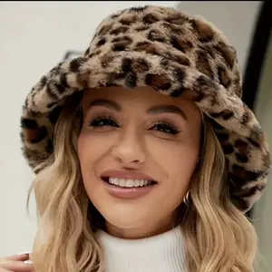 Leopard Print Winter Hat for Women - Stylish Faux Fur Bucket Hat for Cold Weather