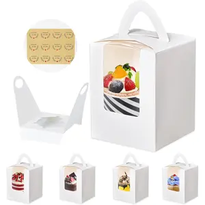 Portable Cupcake Boxes Individual with Handle, Single Favor Pastry Treat Boxes with Window for Cookie, Chocolate Strawberries, Dessert, Donuts, Cupcakes, Muffins