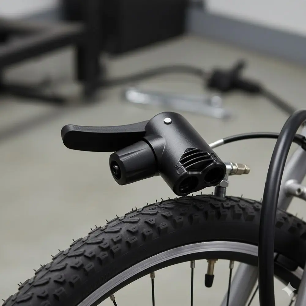 Dual Valve Tire Inflator Adapter for Bike and Car Air Pump - Easy Switch Between Presta and Schrader Valves, Quick Connect Nozzle, Leak-Proof Universal Air Chuck for Portable Pumps and High Pressure Hoses.