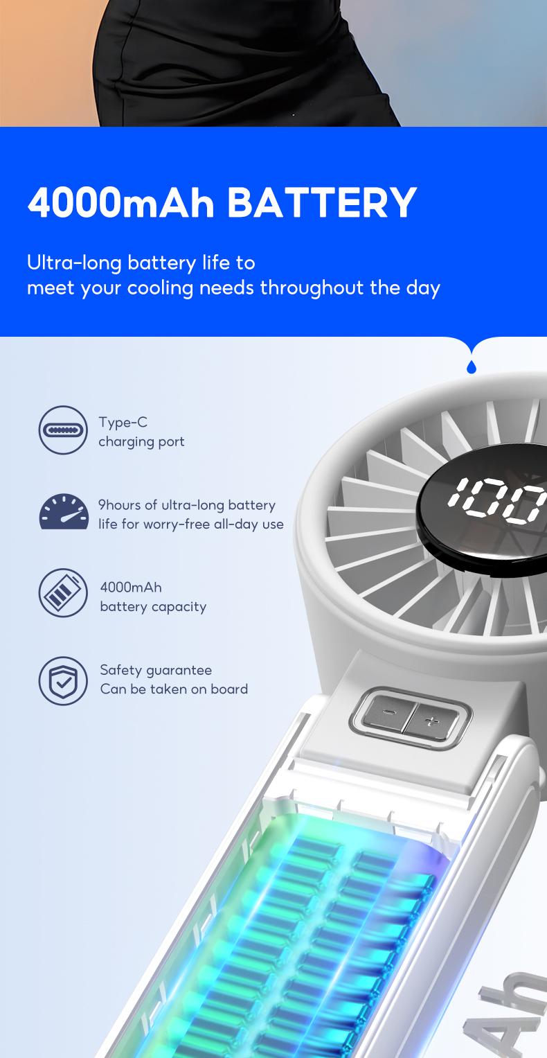 Yodevoe portable handheld turbine fan, 100 wind speed settings, USB rechargeable mini fan, with adjustable lanyard, suitable for outdoor travel, a gift for both men and women.