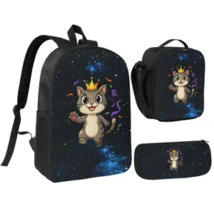 67 Emoji-Inspired Backpack with Starry Sky & Cat Design Oxford Fabric Durable Waterproof for Students School Travel