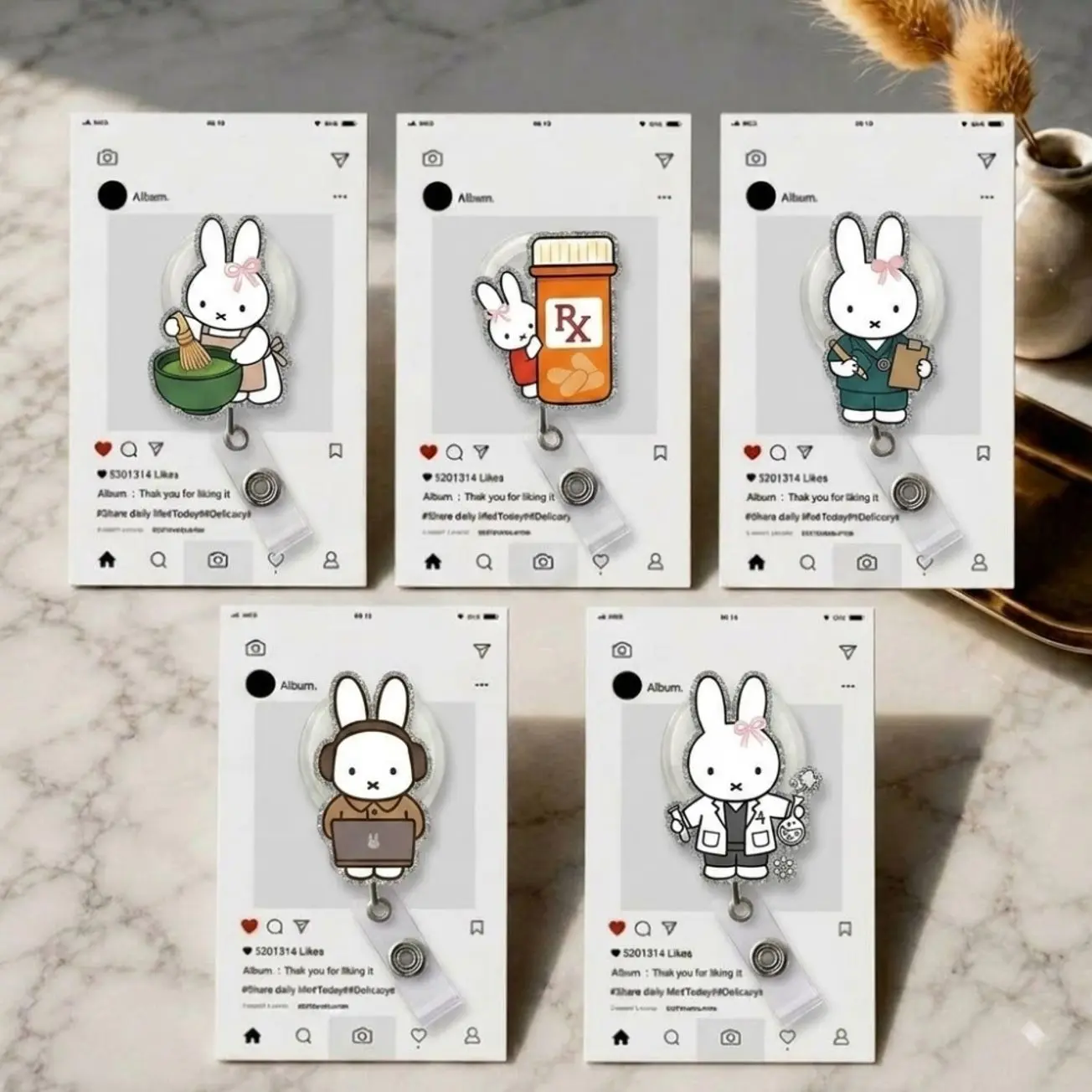 Cute White Rabbit miffy Badge Reel | Career Costume Retractable ID Holder