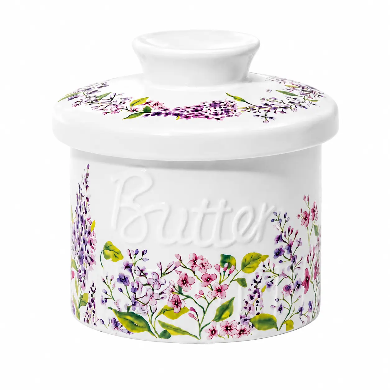 Ceramic Purple Flower Butter Keeper - Lidded Crock, Aesthetic Home Organizer Kitchen Supply with Decoration Function, Ideal Gift for Home Enthusiasts