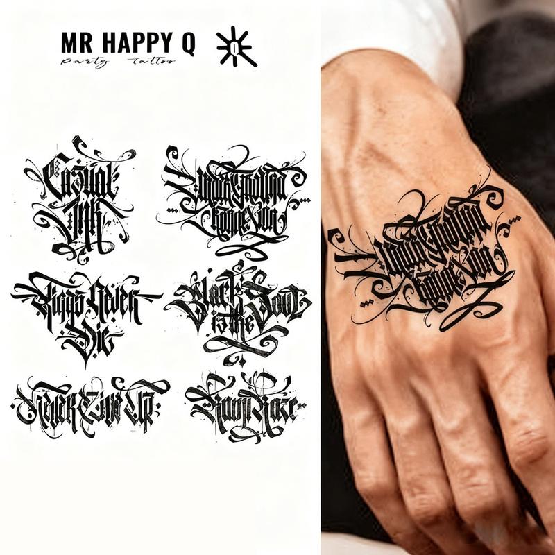 One temporary tattoo sticker, eye-catching cursive lettering tattoo sticker - street graffiti style "KINGS NEVER DIE" and other lettering designs, cool and casual temporary tattoo stickers for men and women on hands, neck and head, street clothing accesso