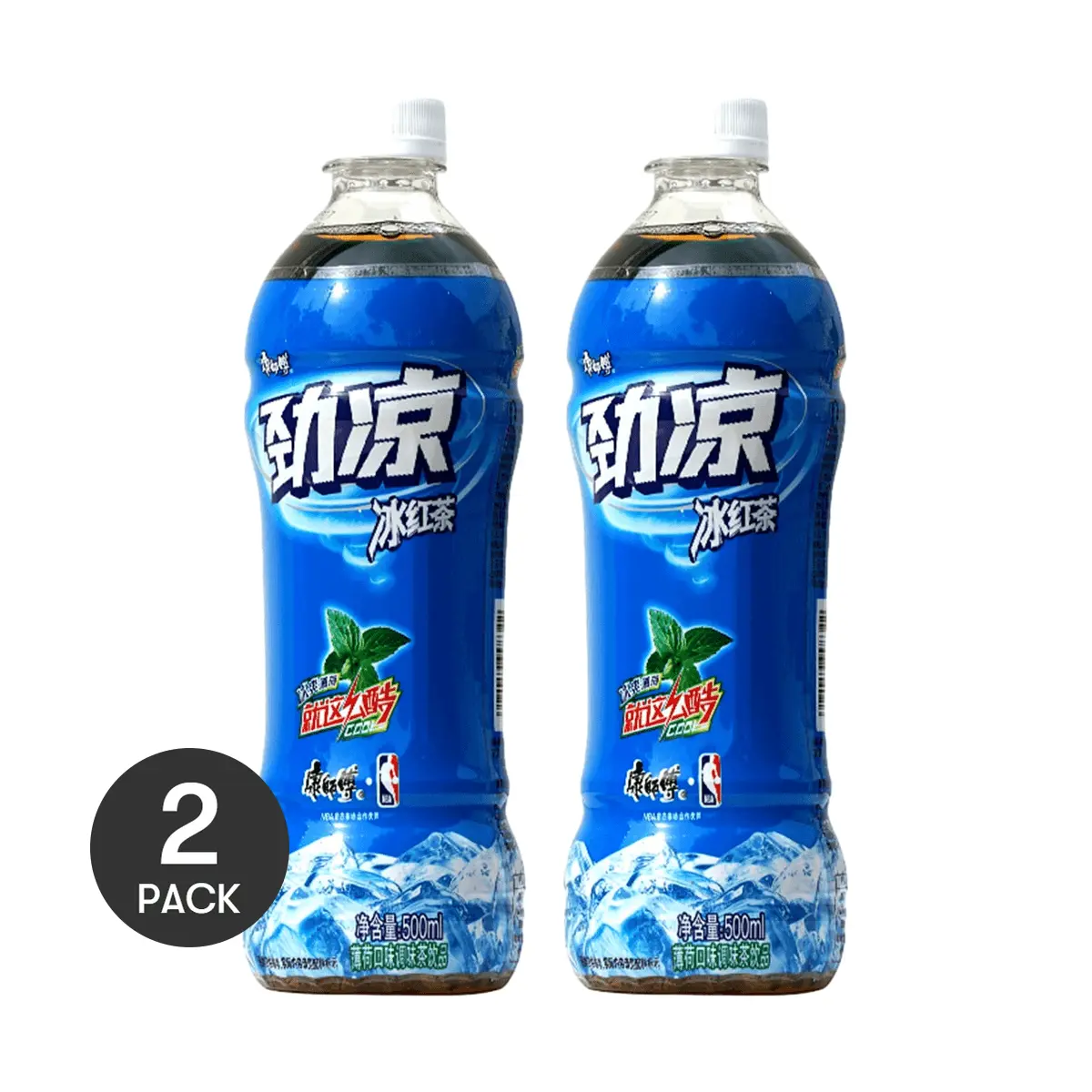 2 Pack Master Kong Iced Black Tea, Arctic Mint Flavor, 500ml Bottles - Refreshing Chinese Tea Drink