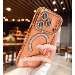 Bling MagSafe Compatible Phone Case, Luxury Sparkle Diamond Rhinestone Protective Cover with Camera Lens Protection, Clear Glitter Magnetic For iPhone 17 16 15 14 13 12 Pro Max Plus Air, Women & Girls Gift