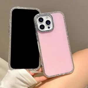 Glitter Rhinestone Decor Phone Case, Anti-drop Cellphone Protective Case, Shockproof Mobile Phone Cover for iPhone, Smartphone Casing