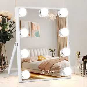 Hollywood Vanity Mirror with Lights, Lighted Makeup Mirror for Tabletop and Wall Mounted Hollywood Mirrors, Dimmable LED Bulbs & 3 Color Light Modes & 10X Magnifying Table Mirrors