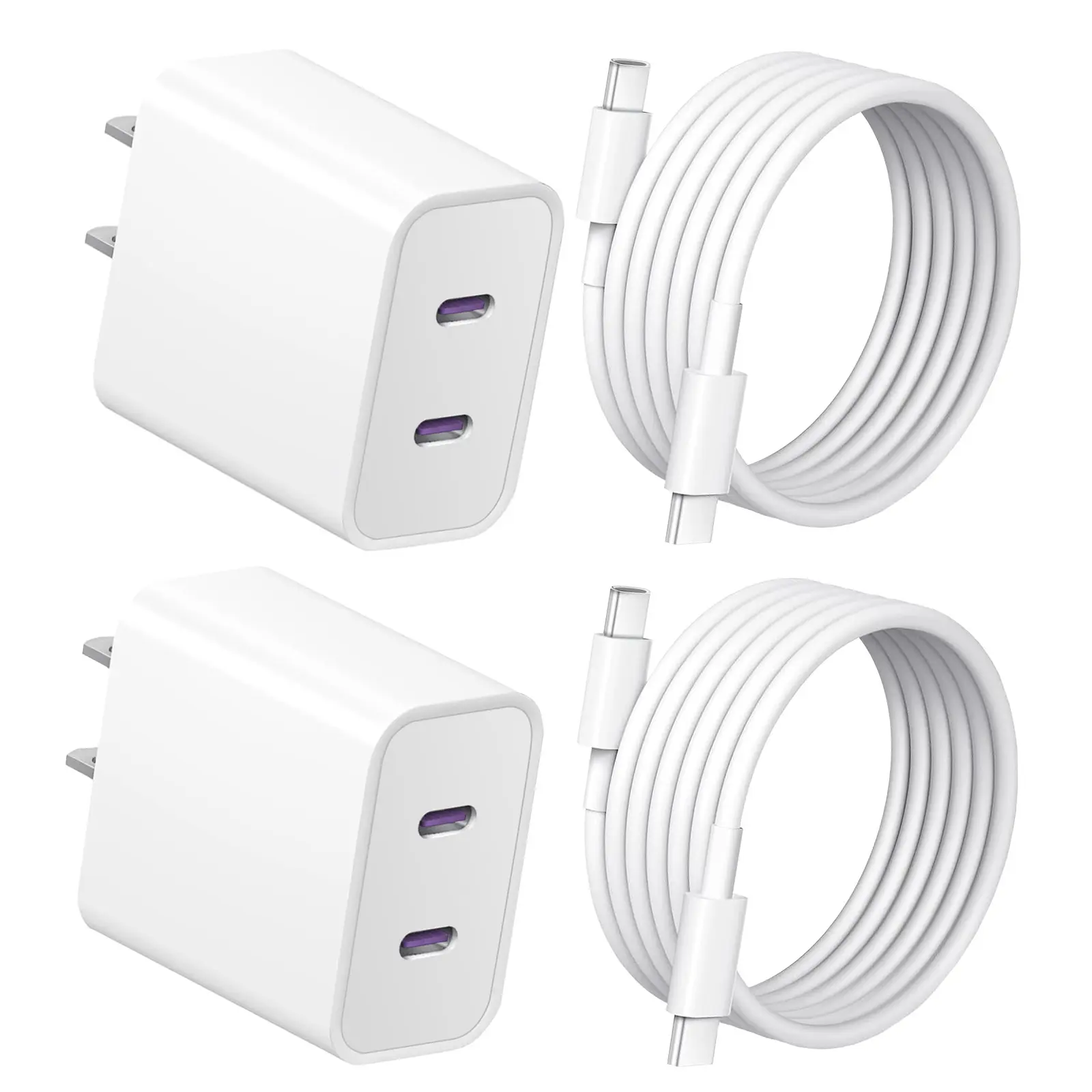 2-Pack USB C 2in1 Dual PD Charging Block with 10FT Long Type C to C Cable Charger for iPhone 16 e/16 Pro Max/16 Pro/16 Plus,iPhone 15 Pro Max/15 Pro/15 Plus,iPad Pro/Air/Mini