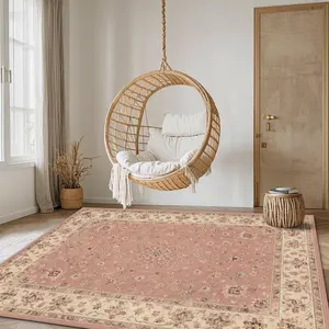 Boho Style Floral Pattern Rug, Non-slip Soft Floor Mat, Decorative Carpet for Home Living Room Bedroom, Vanity Decor Accessories