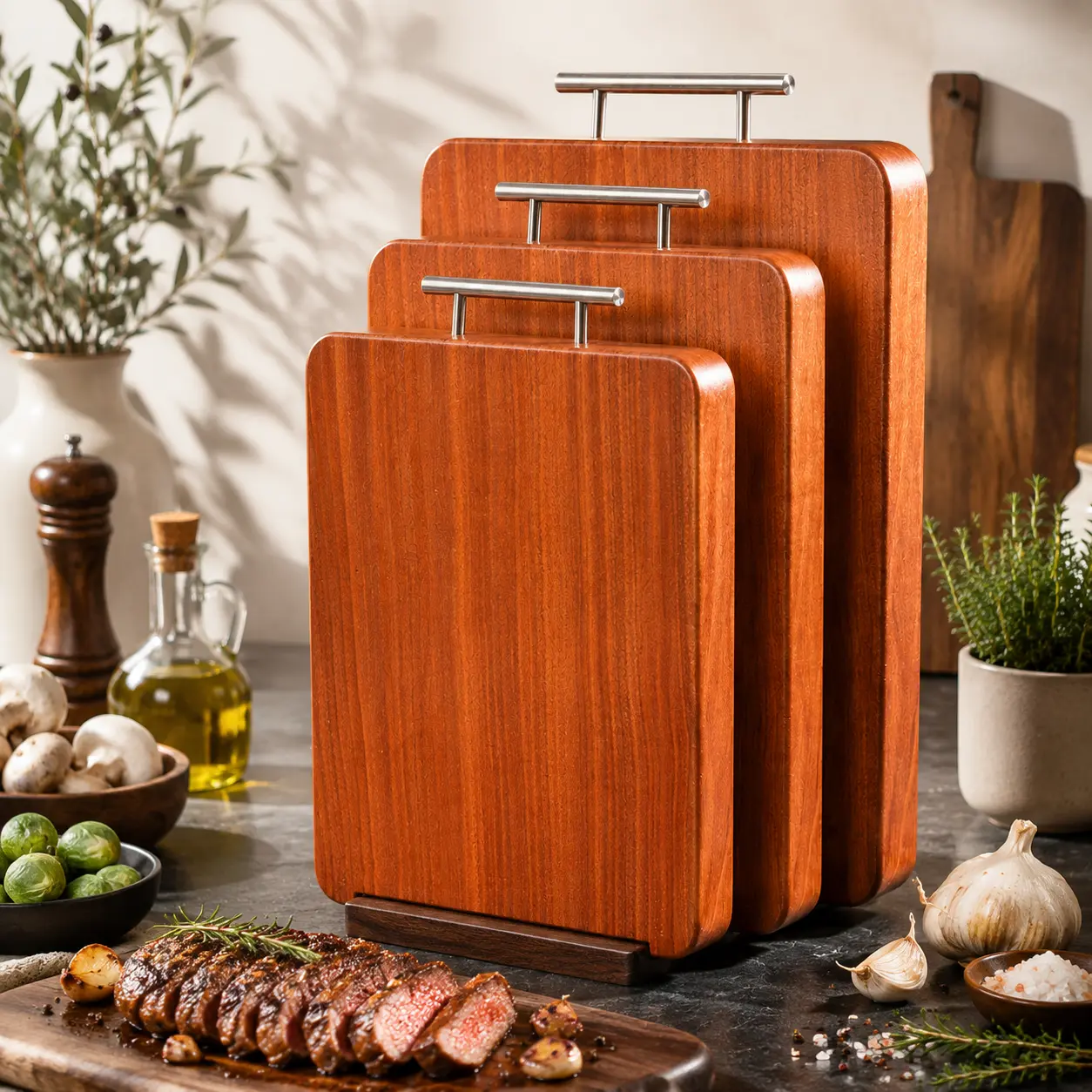 Wood Cutting Board and Chopping Board - Premium Aesthetic Wood Cutting Board, Dual Side Kitchen Chopping Block Set