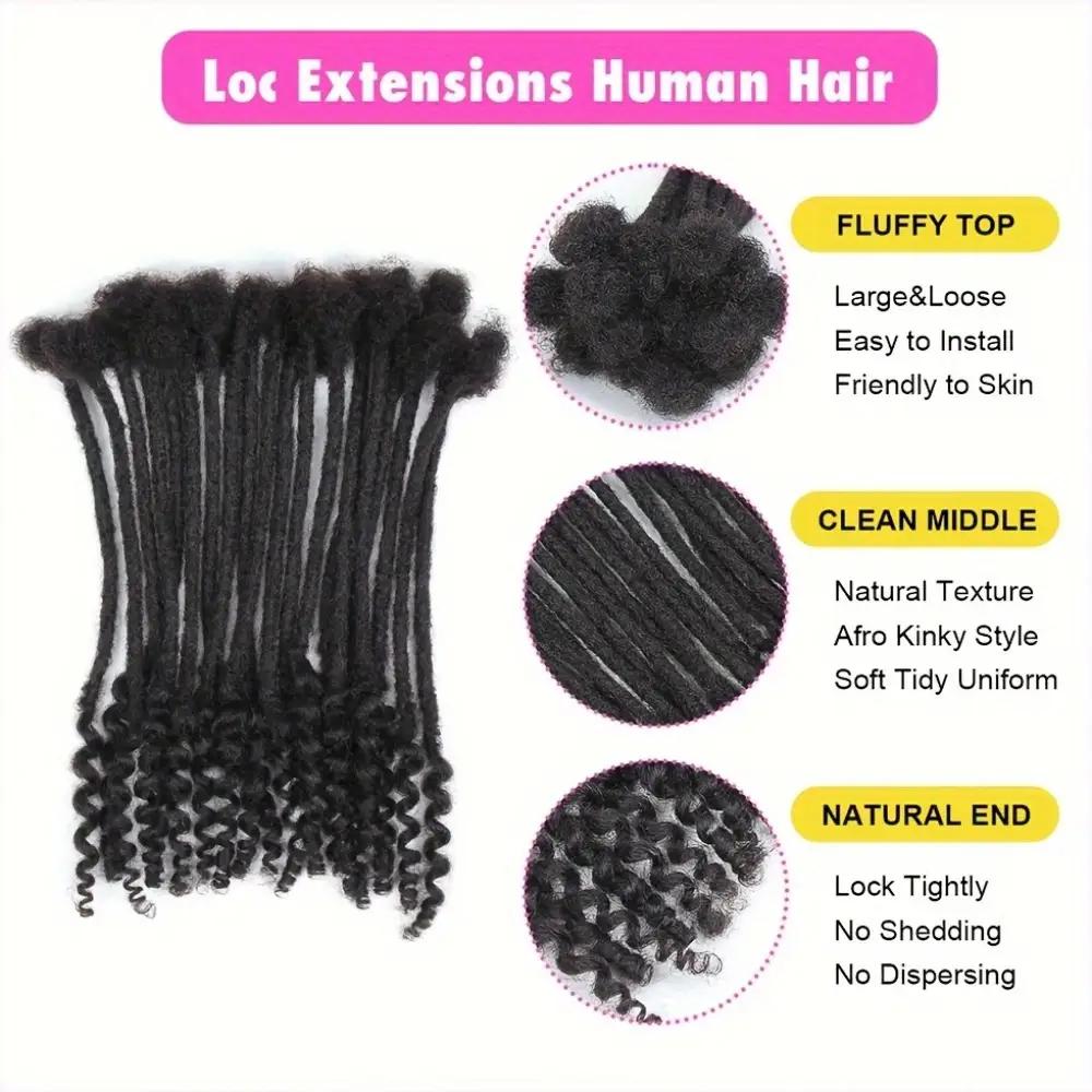 8 Inch Natural Black Dreadlock Extensions with Curly Ends | 20 Strands Fully Handmade Permanent Locs for Women, Soft Dread Texture Hair Extensions