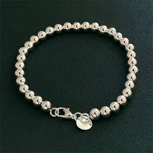 8inch ( 20cm ) Cute and Exquisite 925 Sterling Silver Bracelet, 6mm Bead Chain Suitable for Women Men Fashion Wedding Party Gift Jewelry