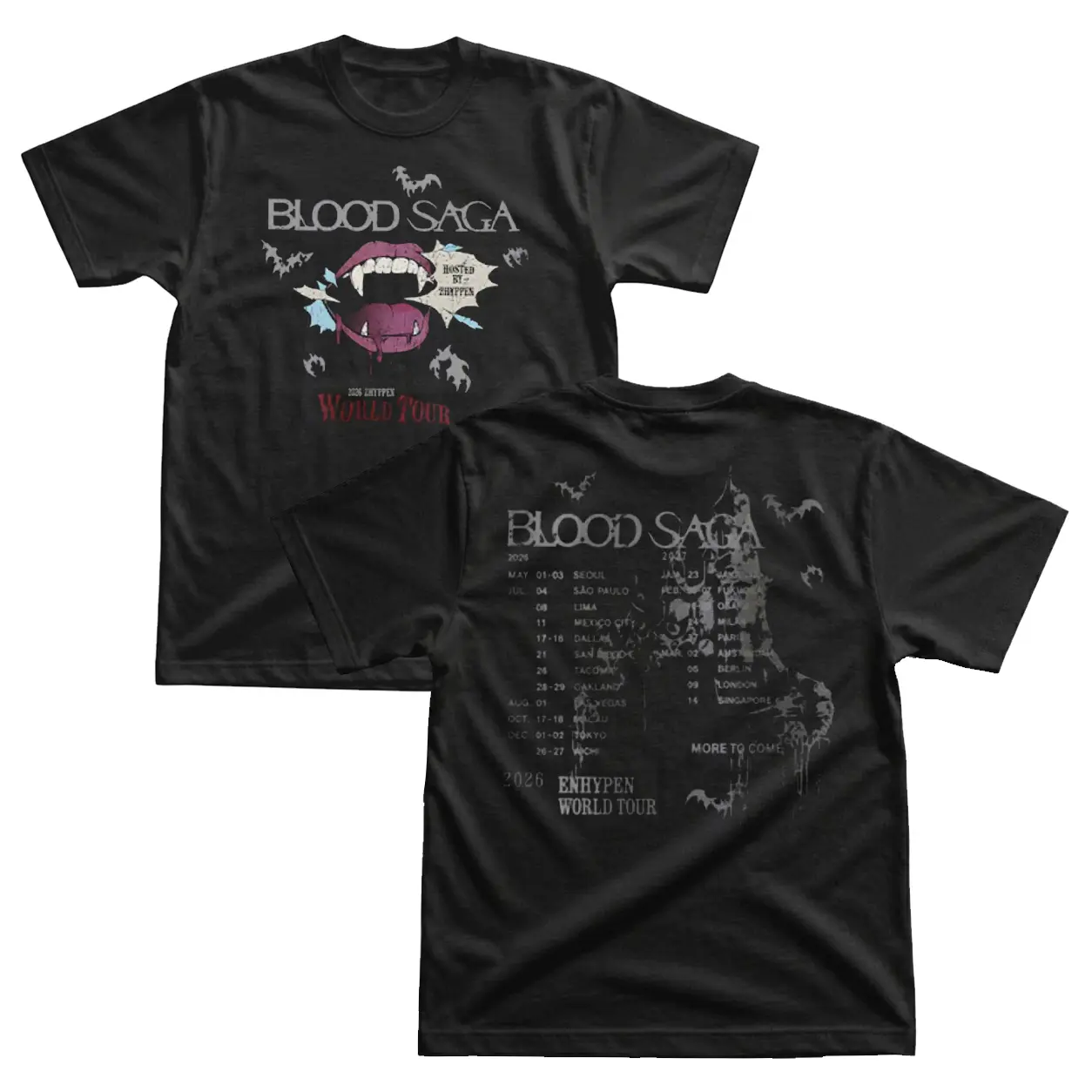 [ On Sale 55% ] 2026 World Tour Concert Graphic Black Cotton Tee - Official K-Pop Band Merchandise Apparel Casual Outfit