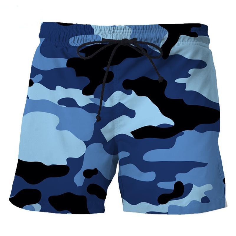 Men’s Navy Blue Camo Swim Shorts – Hawaiian Beach Party Quick-Dry Trunks | Coastal Vacation Streetwear for Men