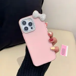 Rhinestone Bow Decor Phone Case, Cute Phone Protective Cover, Phone Smartphone Cellphone Accessory Compatible with iPhone 11 12 13 14 15 Pro Max, Casing