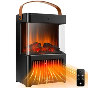 VIVOHOME Electric Space Heater Portable with Realistic Logs and Flame Effect, Freestanding Fireplace Heater with Touch Control and Remote, Mini Fireplace with Timer, Overheat Protection, Warm for Indoor Use Office Bedroom