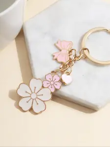 Cute Pink Flower & Bowknot Design Keychain, Fashionable Metal Keychain for Women & Girls, Trendy All-match & Exquisite Keychain for Birthday Gift, Charms