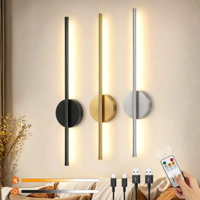 2-Pack Rechargeable Wall Lights, USB Minimalist Wall Lamps, Dimmable Wall Sconce, Dimmable Lighting, Decorative Lights, Home Decor Lighting, /gold/silver Color, Touch and Remote Control, Dimmable, Indoor Decor