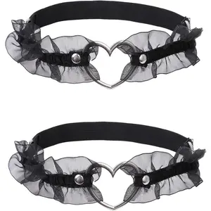 2PCs Adjustable Heart Lace Thigh Garter, Elastic Leg Garters Belt for Women Parties, Black/Red/Pink/White