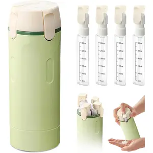 Arthink 【4 in 1 Design】4 in 1 Refillable travel dispenser bottle,4 pack 30ml travel bottles can sto4 in 1 Travel Dispenser Bottle, Refillable Leak Proof Travel Containers Cosmetic Pump Dispensers, Portable,4 Pack 30ML Travel Bottles for Toiletries (Green)