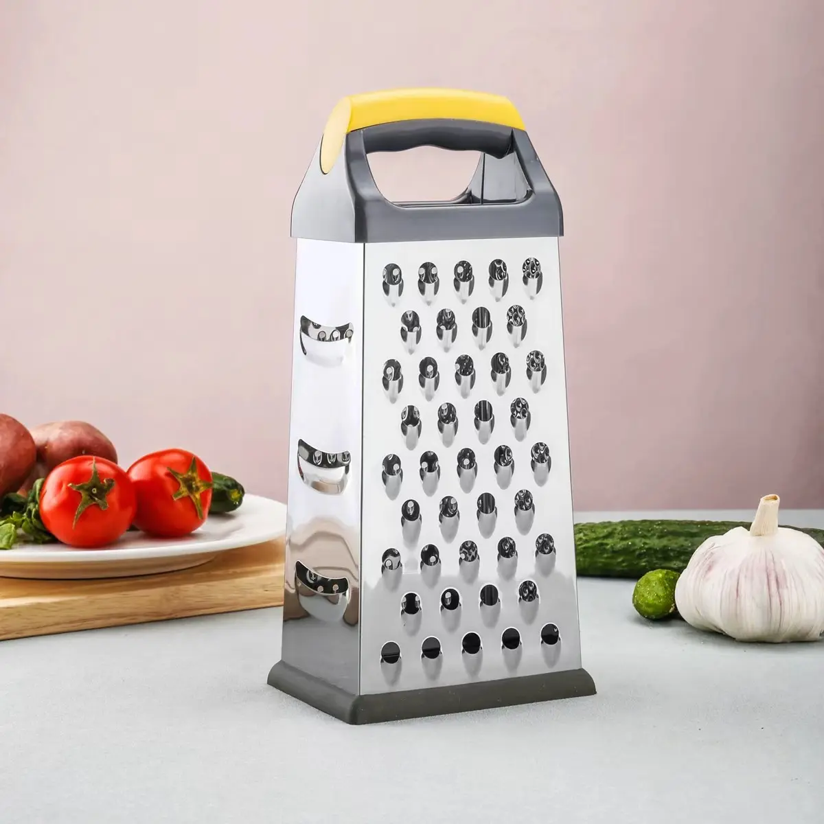 Stainless Steel Four-Sided Grater, Multi-Functional Quad-Grater for Vegetables, Fruits, Cheese, Kitchen Utensils, Stand-Up Grater, Vegetable Shredder, Food Shredder Tool, Multifunctional Cabbage Grater, Cheese Cutting Grater