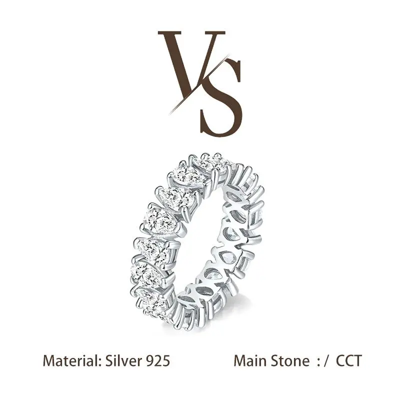 [Venus Jewelry] Lab Created Gemstone Pear Shape Band Ring Solid Silver 925 Solitare Ring