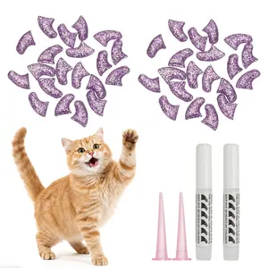 PETAXCELL Cat Nail Caps, Cat Claw Covers with Adhesive Glue and Applicators, Kitten Claw Caps Soft Paws, (40pcs, XS, Crystal Lavender), Intended for Pet Tips /  Nail Covers / Control Paws