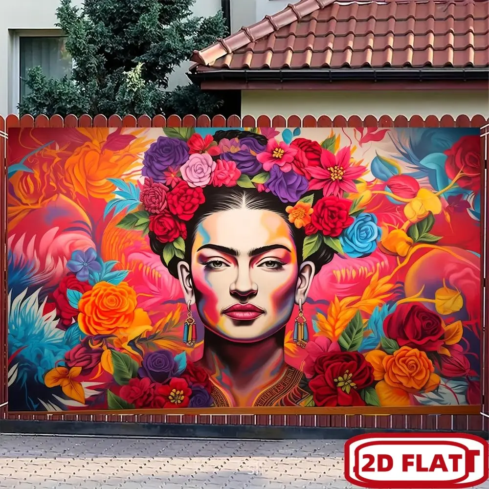 1pc Soft Durable 2D Flat Banner - Vibrant Mexican-Inspired Floral Graffiti Mural Backdrop, Glam Polyester Decoration for Party, Live Streaming Use, Indoor/Outdoor Textile Furnishing