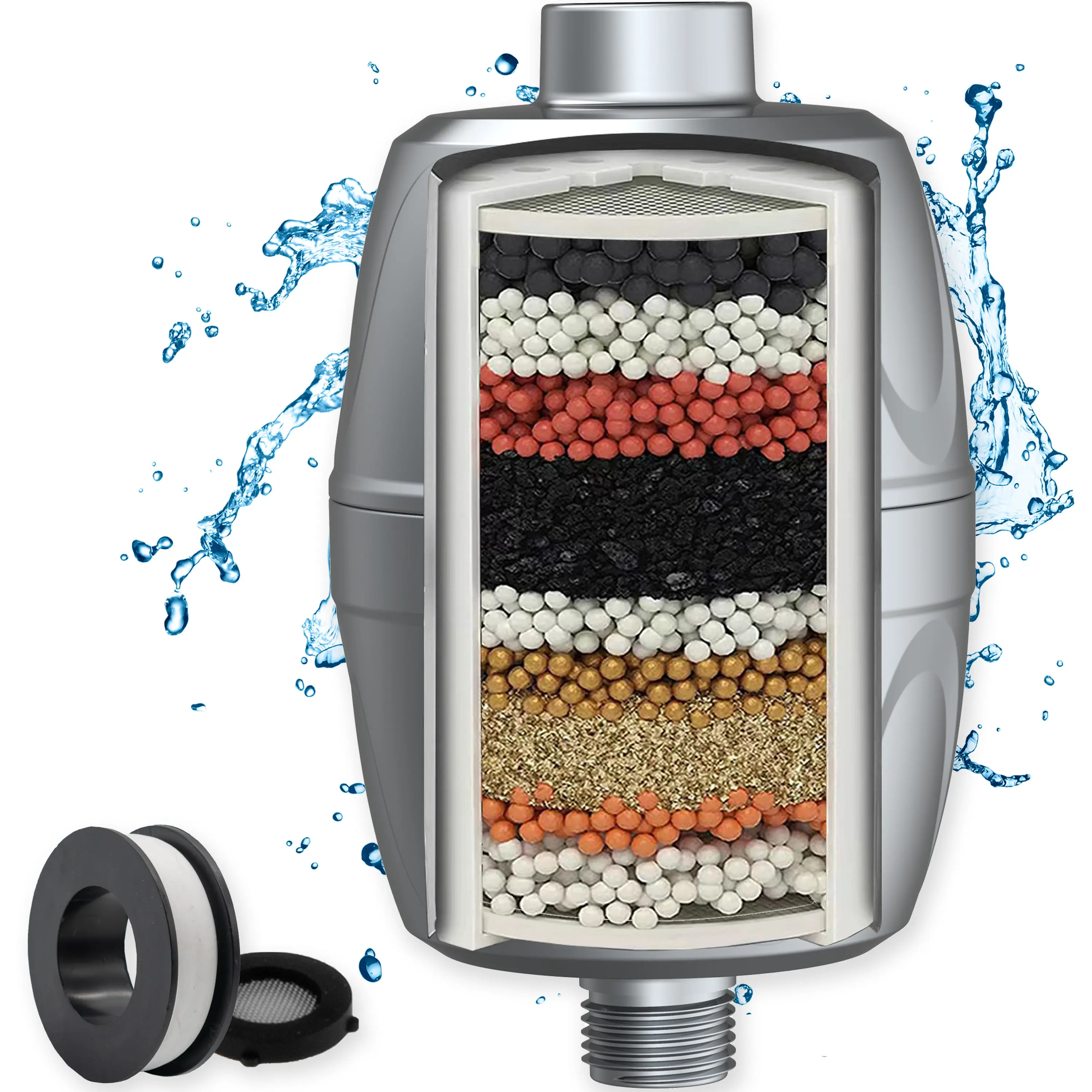 Aqua Elegante 16 Stage Shower Filter - Universal Showerhead Water Filters to Remove Chlorine + Hard Metals with KDF-55, Calicum Sulfite, Activated Charcoal, Mineral Infusion