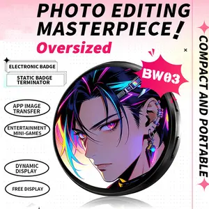 Digital Badge Pin with Anime Themed Screen,Touchscreen Digital Badge for Custom Videos & GIFs, for Parties, Fan Events, Cosplay, Concerts and Anime Fans