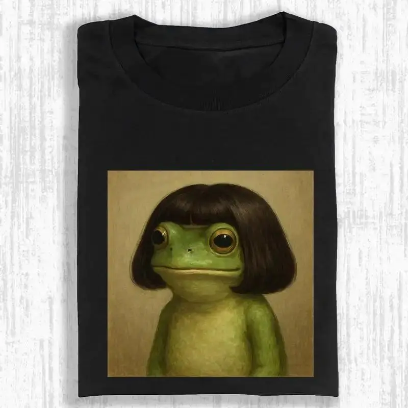 Men's Vintage Funny Frog Graphic T-shirt, Menswear Oversized Relaxed Fit Washed Crew Neck Shortsleeve Cotton Fabric, Casual Breathable Unisex Summer Daily Wear Top