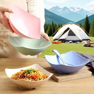 4pcs Plastic Soup Bowls Set, Square Salad Plates for Home Use, Western Cuisine, Noodle Bowls, Salad Serving Bowls, Durable & Lightweight Dinnerware
