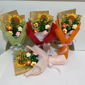 Crochet Sunflower Bouquet, Woven Crochet Bouquet, 1 Count Handmade DIY Crochet Artificial Flower, Home Decoration, Perfect for Mom, Friends Or Anniversary Gift, Diy Fake Flowers