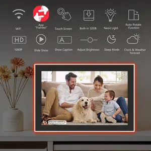 LED Light (LED Light) - FRAMEO WiFi Digital Picture Frame, 10.1 inch Photo Frame 32GB,HD IPS Touch Screen, Wall-Mounted,Easy Set Up Share Photos and Videos via Frameo App Decor