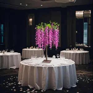 Lavender Lilac Artificial Wisteria Tree – 4ft Cascading Silk Flowers with Natural Trunk for Weddings, Receptions & Event Centerpieces