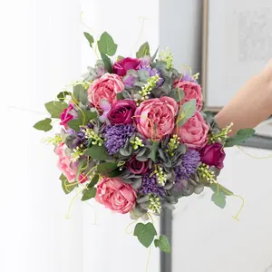 Champagne Luxury Hydrangea Artificial Flowers, Bridal 2 Bouquet Silk Rose Peony Bridal Wedding Bouquet Home Decoration Decorative Plants